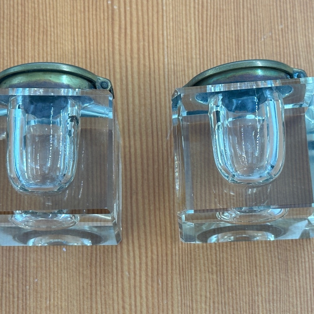 Antique Brass and Glass Inkwell Set - Picture 7 of 8